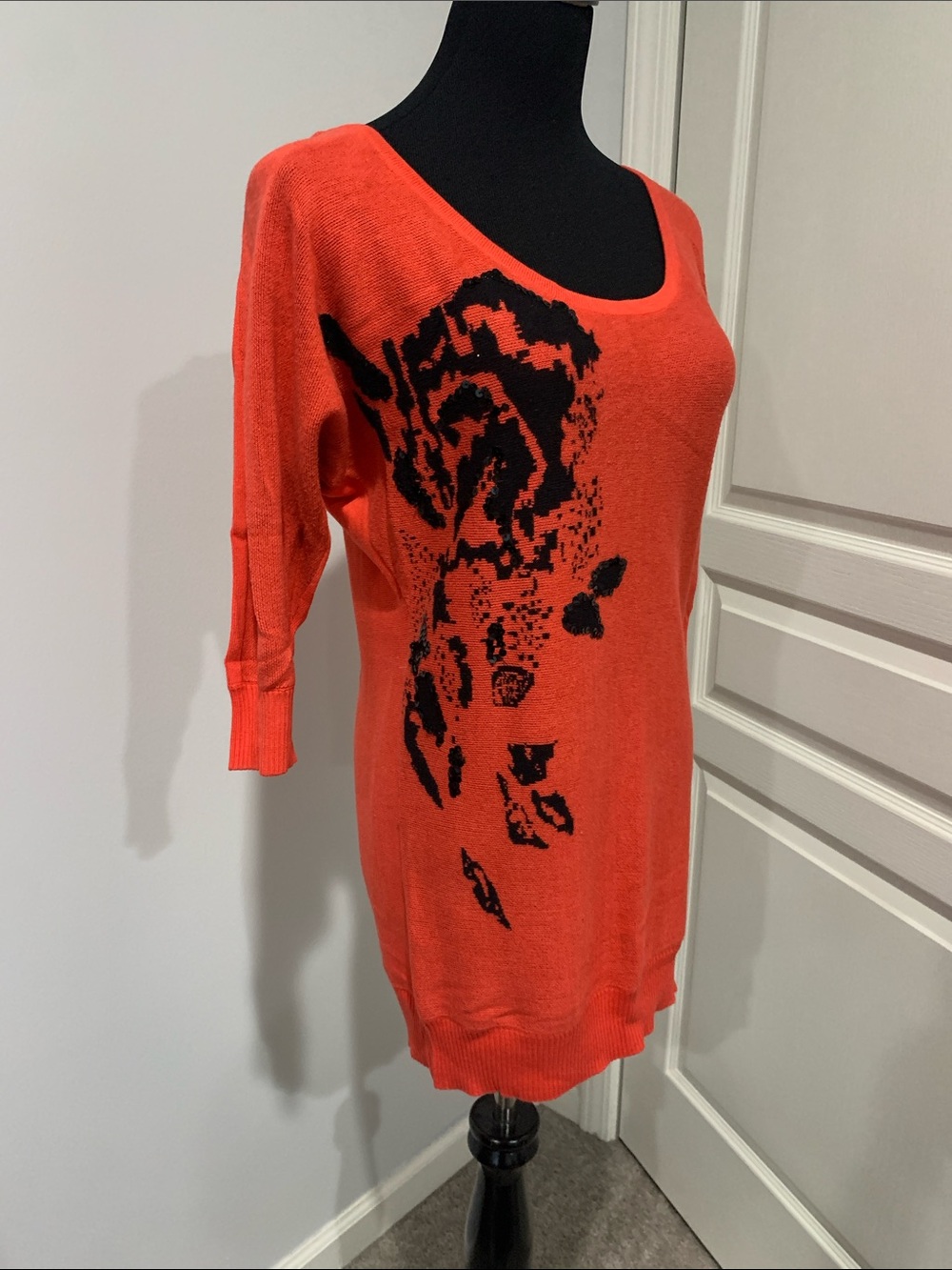 Cotton On Bright Orange Scoop Neck Sweater with Black Graphic